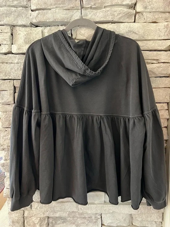 aerie Black Hooded Peplum Pullover Sweatshirt - Picture 3 of 4